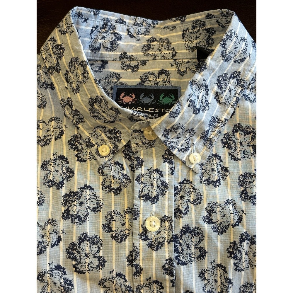 Charleston Threads Mens L Long Sleeve Button Up Shirt Blue Striped Floral Casual